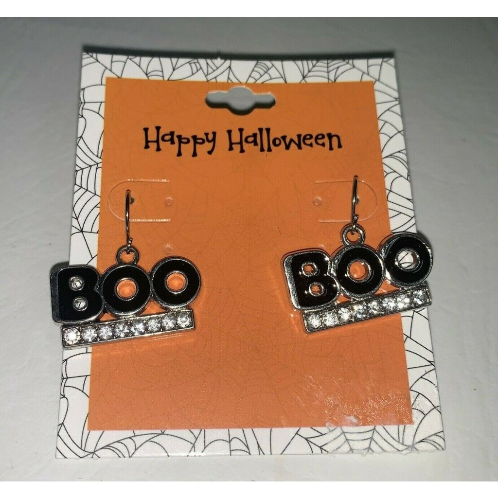 Halloween Silver Black Boo Dangling Dangle Pierced Earrings New